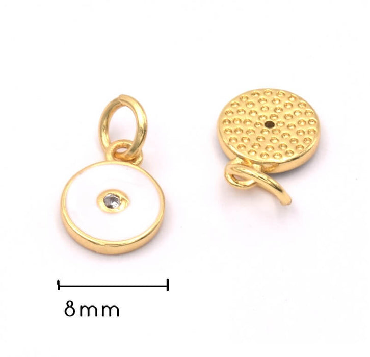 Charm Anhänger vergoldet 18K Qualität- Zirkon Strasssteine- Emaille weiss 8mm (1)