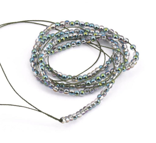 Kaufen Sie Perlen in der Schweiz Glasperlen Grün Regenbogen , rund 2mm - Loch 0.6mm - Litze 36 cm (1 Strang)