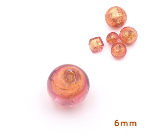 Achat Perle de Murano ronde cuivre et or 6mm (1)