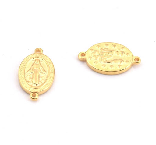 Kaufen Sie Perlen in der Schweiz Anhänger aus Edelstahl, ovale Medaille mit der Jungfrau Maria, vergoldet LINK 11mm (1)