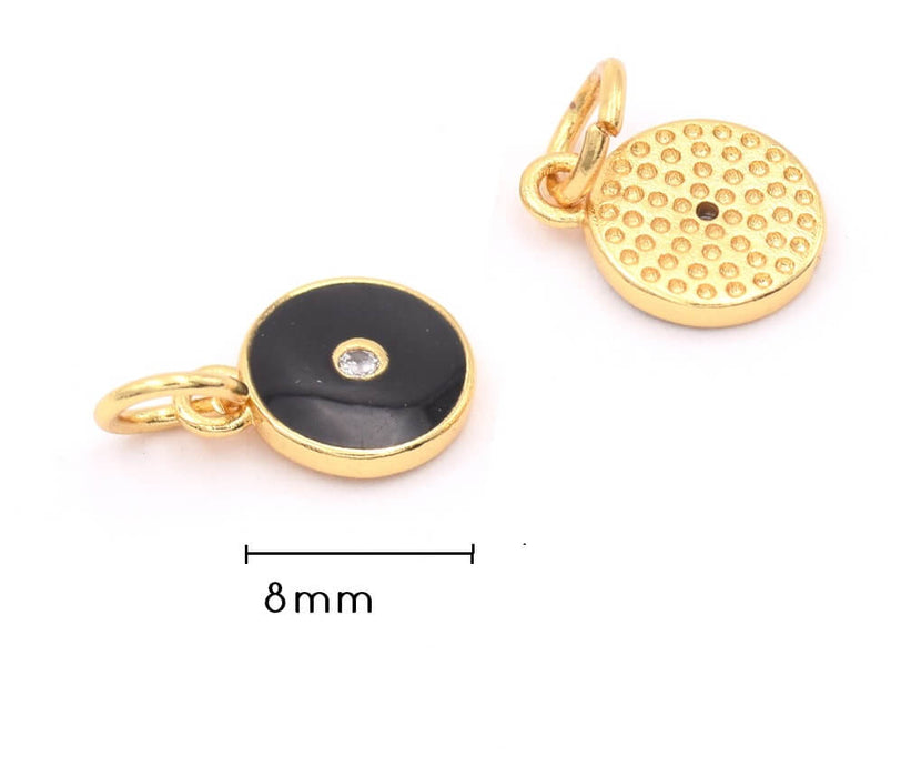 Charm Anhänger vergoldet 18K Qualität- Zirkon Strasssteine- Emaille schwarz 8mm (1)