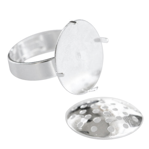 Bague ajustable grille 18mm laiton plaqué argent (1)