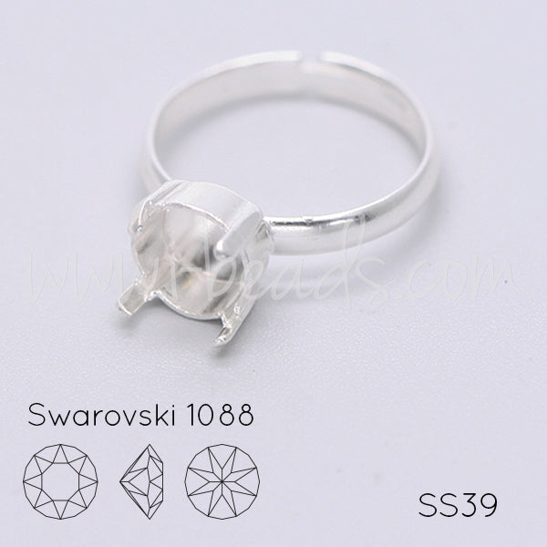 Serti bague ajustable pour Swarovski 1088 SS39 argenté (1)