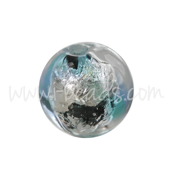 Murano Glasperle Rund Blau und Silber 8mm (1)