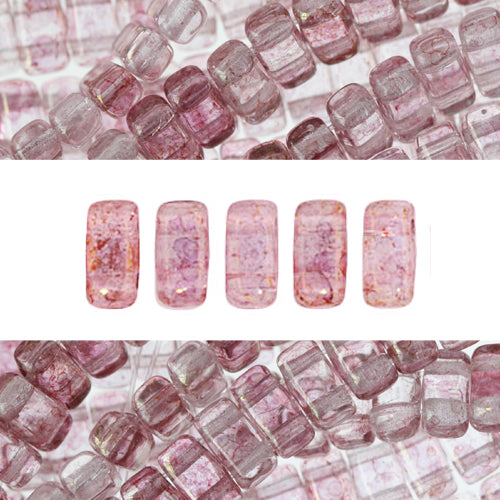 Perles 2 trous CzechMates bricks luster transparent topaz pink 3x6mm (50)