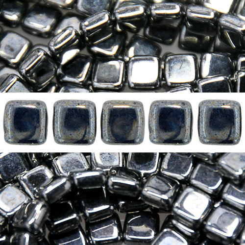 Perles 2 trous CzechMates tile hematite 6mm (50)