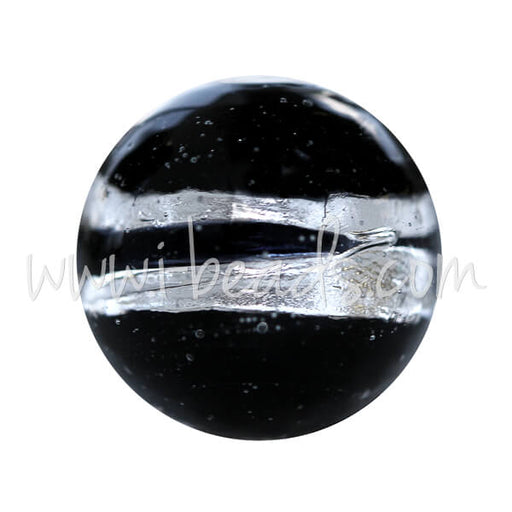 Achat Perle de Murano ronde noir et argent 12mm (1)
