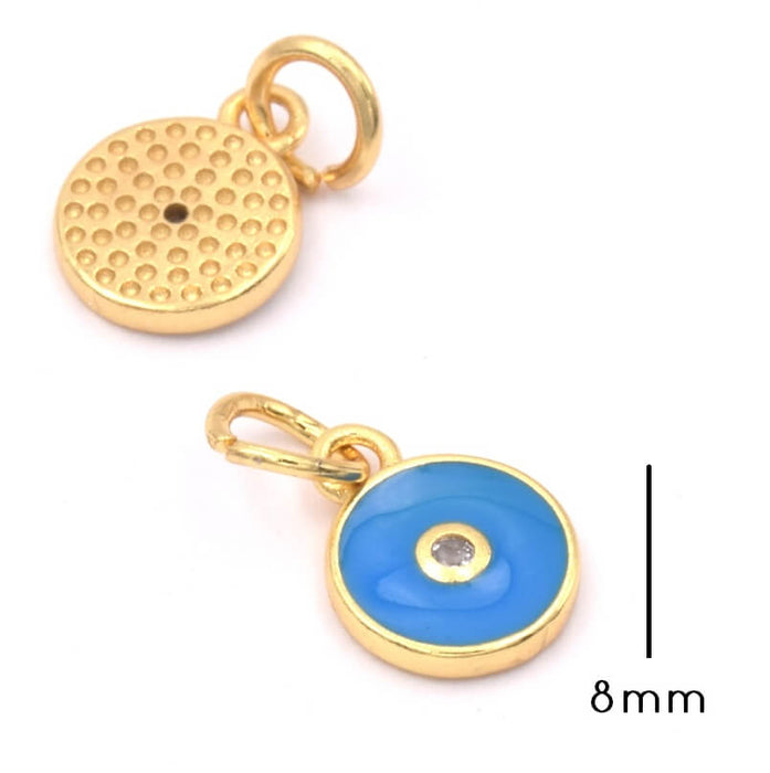 Charm Anhänger vergoldet 18K Qualität- Zirkon Strasssteine- Emaille Türkis 8mm (1)