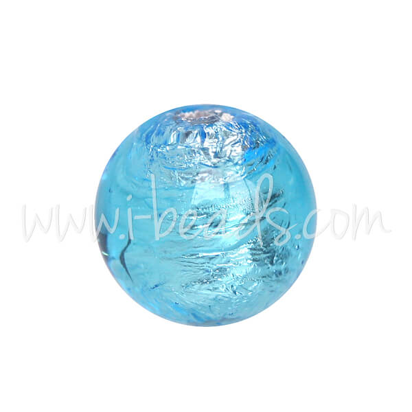 Murano Glasperle Rund Aquamarin und Silber 8mm (1)