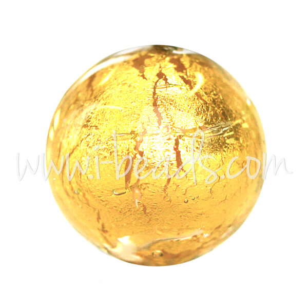 Murano Glasperle Rund Kristall und Gold 12mm (1)