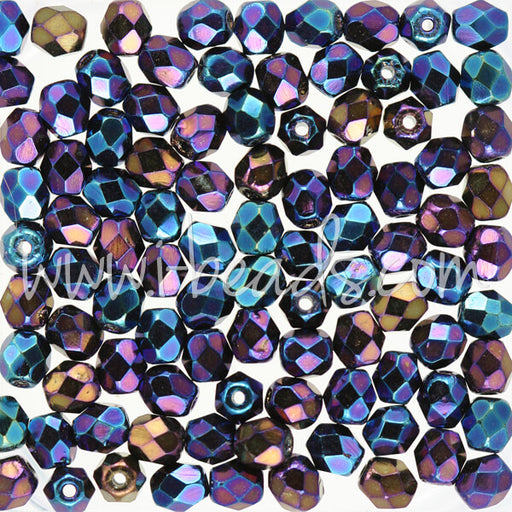 Perles facettes de bohème iris blue 4mm (100)