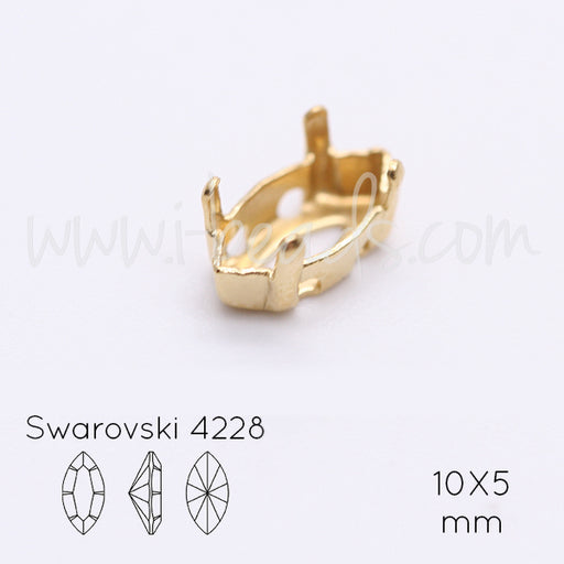Aufnähfassung für Swarovski 4228 Rübchen 10x5mm gold-plattiert(2)