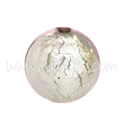 Achat Perle de Murano ronde cristal rose clair et argent 10mm (1)