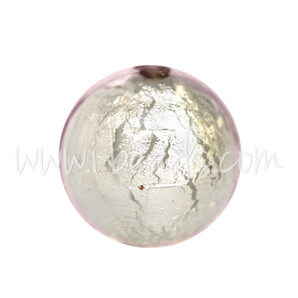 Murano Glasperle Rund Crystal Soft Pink und Silber 10mm (1)