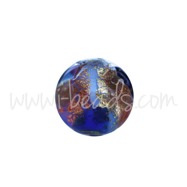 Murano Glasperle Rund Bunt Blau und Gold 6mm (1)