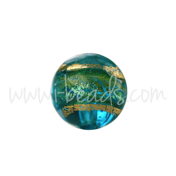 Murano Glasperle Rund Blau und Gold 6mm (1)