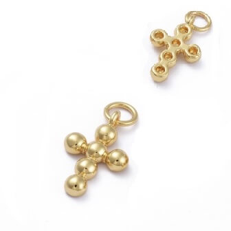 Kaufen Sie Perlen in der Schweiz Charm Anhänger Kreuz aus 18 Karat vergoldetem Messing - 12mm (1)