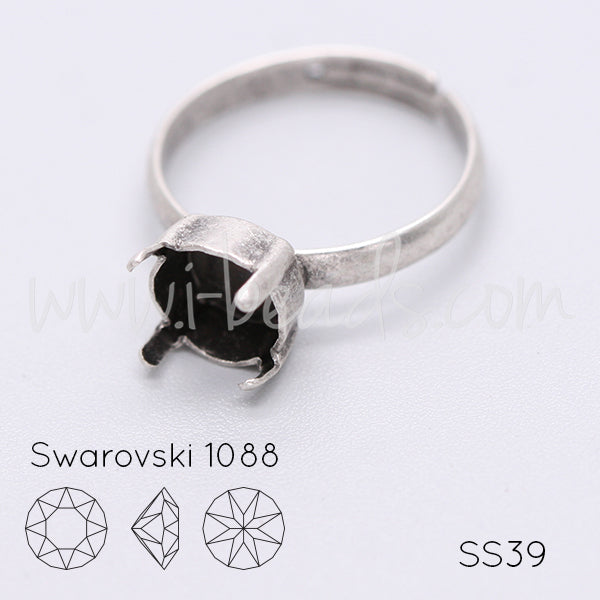 Serti bague ajustable pour Swarovski 1088 SS39 argenté vieilli (1)