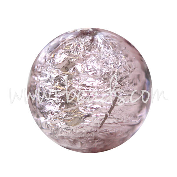 Murano Glasperle Rund Amethyst und Silber 12mm (1)