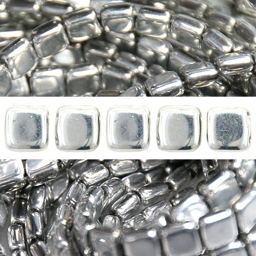 Perles 2 trous CzechMates tile silver 6mm (50)