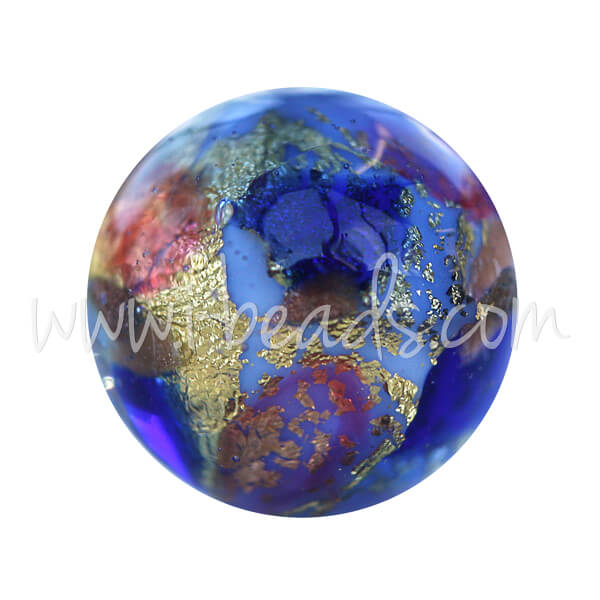 Murano Glasperle Rund Bunt Blau und Gold 12mm (1)