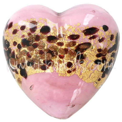 Achat Perle de Murano coeur léopard rose 35mm (1)