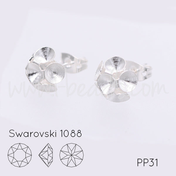 Vertiefte Ohrsteckerfassung für 6 Swarovski 1088 4mm-pp31-SS19 silber-plattiert (2)