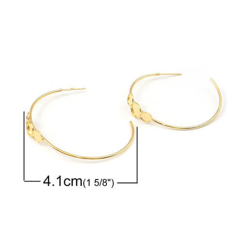Boucles d'oreilles créoles dorées 40mm pour sertis Flatback cabochon SS20 et SS30 -4,7et6 mm-(vente par 1 paire)
