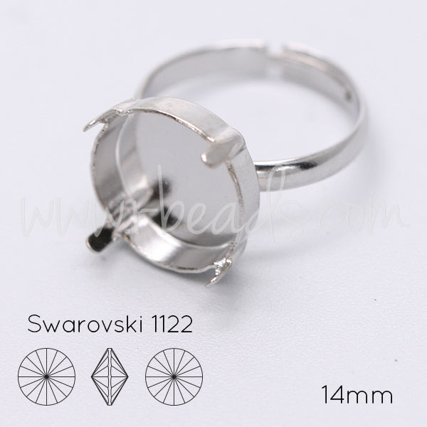 Serti bague ajustable pour Swarovski 1122 rivoli 14mm rhodium (1)