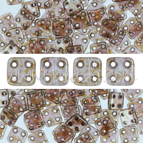 Kaufen Sie Perlen in der Schweiz 4 Loch Perlen CzechMates QuadraTile 6mm Luster Rose Gold Topaz (10g)