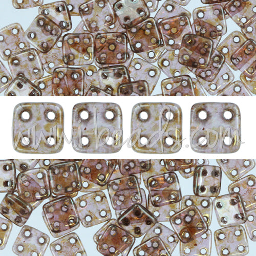 Perles 4 trous CzechMates QuadraTile 6mm Luster Rose Gold Topaz (10g)