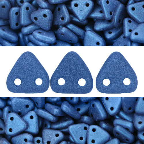 Perles 2 trous CzechMates triangle Metallic Suede Blue 6mm (10g)