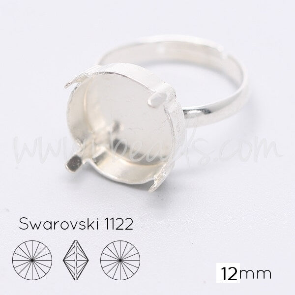 Serti bague ajustable pour Swarovski 1122 rivoli 12mm argenté (1)