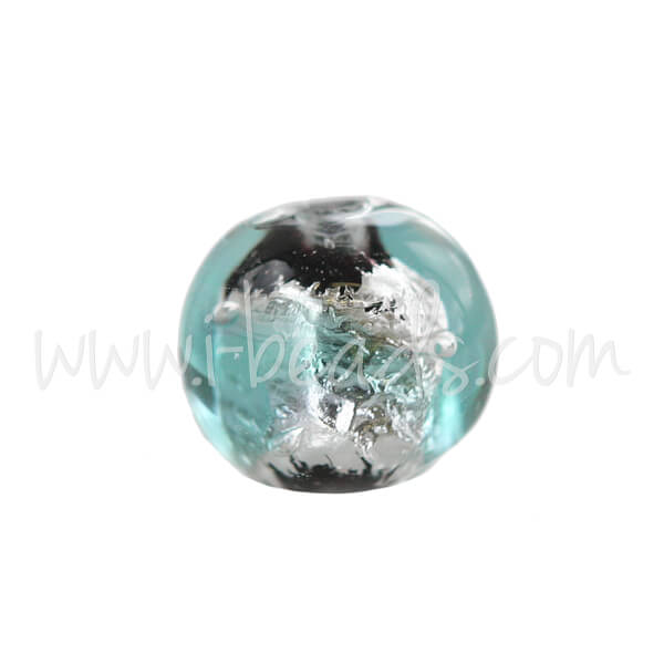 Perle de Murano ronde bleu et argent 6mm (1)