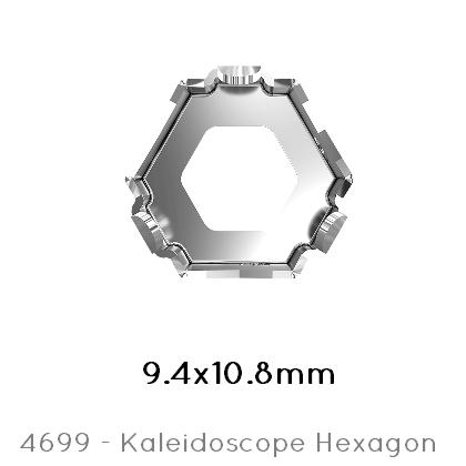 Swarovski 4699/S Kaleidoscope Hexagon sew on setting Rhodium 9,4x10,8mm (1)