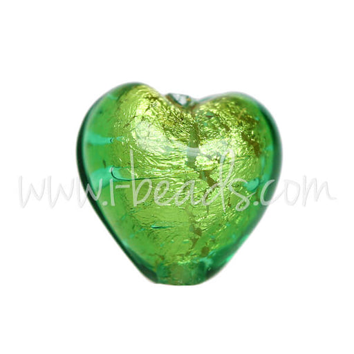 Kaufen Sie Perlen in der Schweiz Murano Glasperle Herz Grün und Gold 10mm (1)