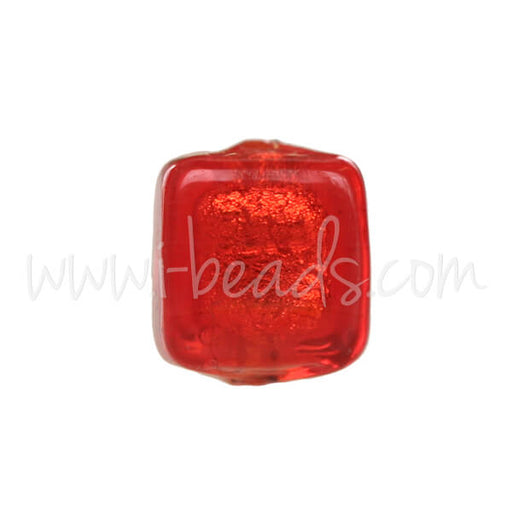 Achat Perle de Murano cube rouge et or 6mm (1)