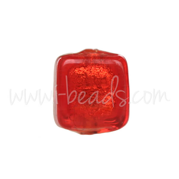 Murano Glasperle Würfel Rot und Gold 6mm (1)