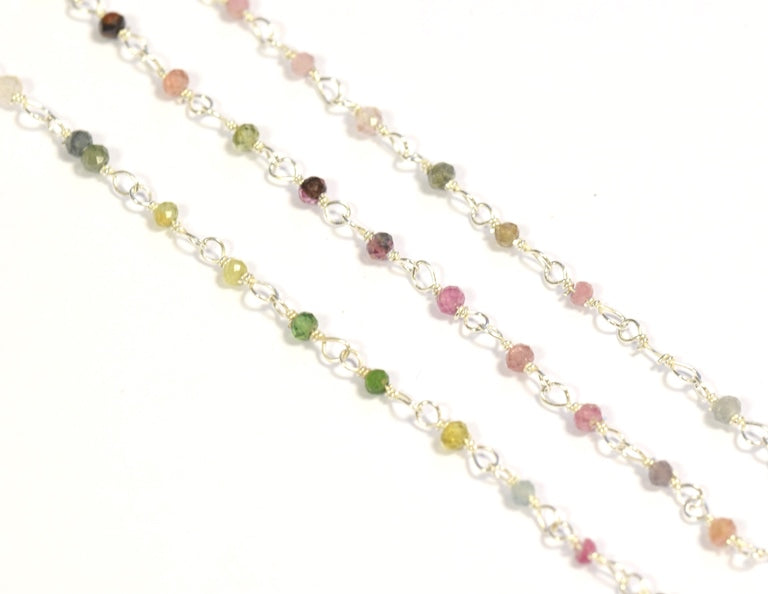 Chaine Rosaire argent 925 et perles tourmaline 2mm par 10 cm