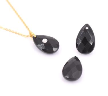 Kaufen Sie Perlen in der Schweiz Tropfenperlenanhänger schwarzer onyx facettierter 10x16mm-0.9mm (1)