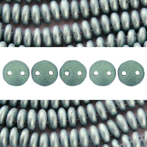 Perles 2 trous CzechMates lentil metallic suede light green 6mm (50)