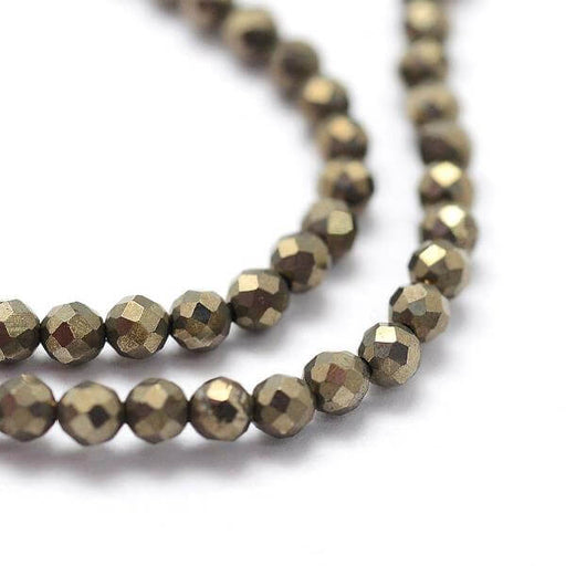 Kaufen Sie Perlen in der Schweiz Natürliches Pyrit facettierte Perlen, 2x0,5mm - Runde 175 Perlen (1 Faden)
