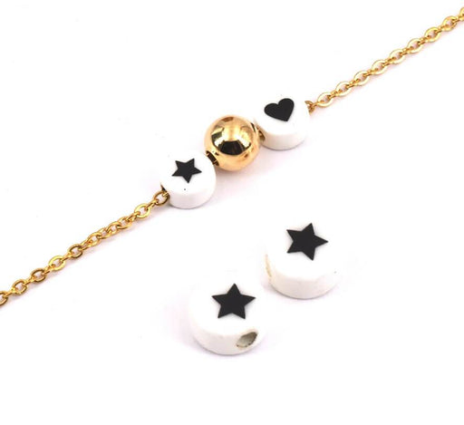 Achat Perles Porcelaine Rondes Avec Etoile Noir 8mm, Trou 2mm (2)