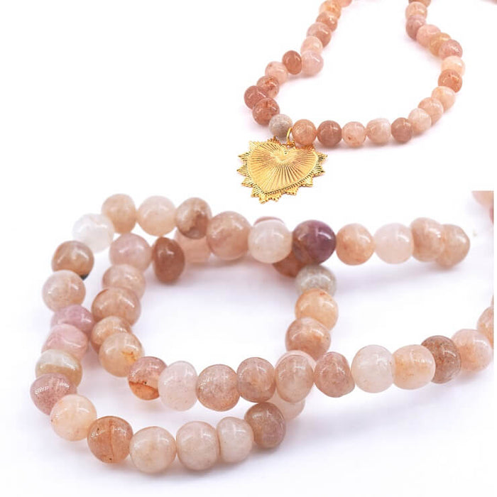 Perles Pépites Rondes Strawberry Quartz Beige 8-9mm - Trou : 1mm (1 Fil-39cm)