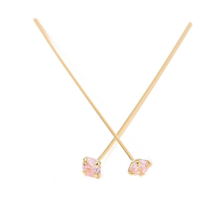 Clou tige en laiton doré or fin qualité zircon rose 42x3x0.6mm (2)