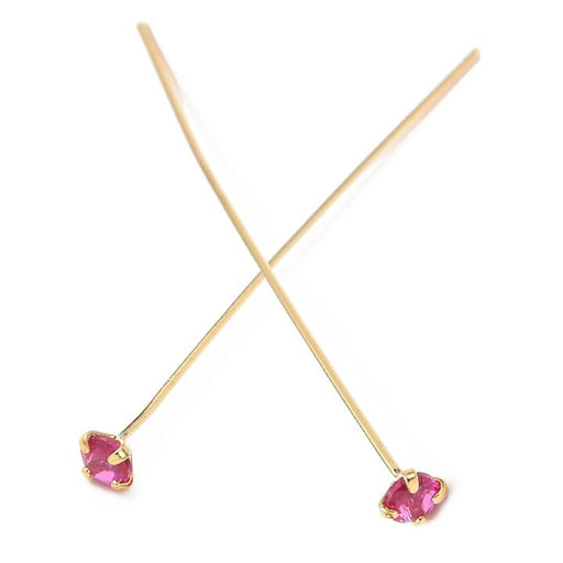 Clou tige en laiton doré or fin qualité zircon rose fuschia 42x3x0.6mm (2)