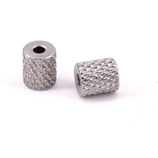 Perle cylindre strié diamant en acier inoxydable 7x6mm (2)