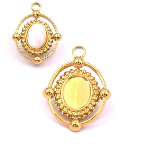 Kaufen Sie Perlen in der Schweiz Ovaler Anhänger aus goldenem Edelstahl 21x16mm für 8x6mm Cabochon (1)