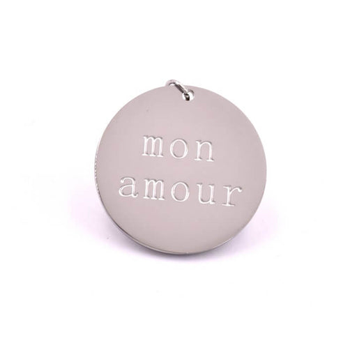 Kaufen Sie Perlen in der Schweiz Anhänger Medaille mit Gravur „Mon Amour“ Edelstahl – 20 mm (1)