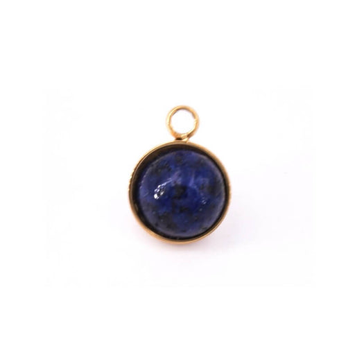 Kaufen Sie Perlen in der Schweiz Runder Anhänger aus goldenem Edelstahl mit Lapislazuli 6 mm (1)